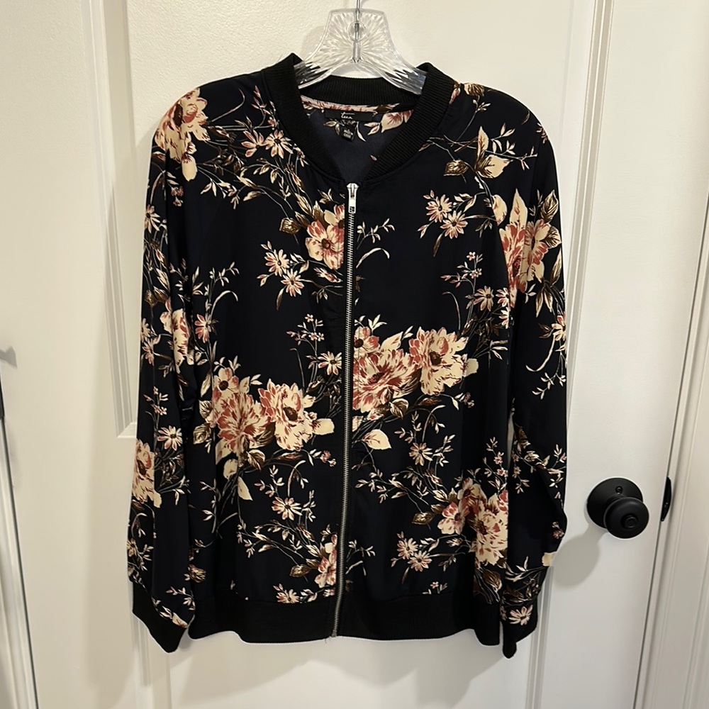 Tua Black and Cream Bomber Jacket with Floral Design